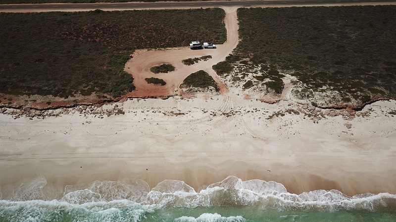 White Sands Campground with beach and access road shown.