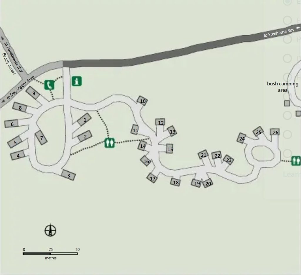 Pondalowie Caravan and Trailer Campground map showing campground layout