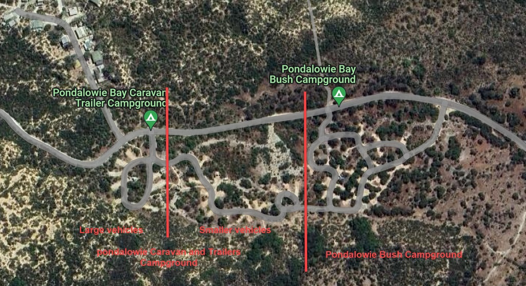 Pondalowie Camnpground map showing the Caravan and Trailer Campground and the Bush Campgound