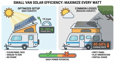 Graphic showing the importance of having solar panels exposed to as much sun as possible